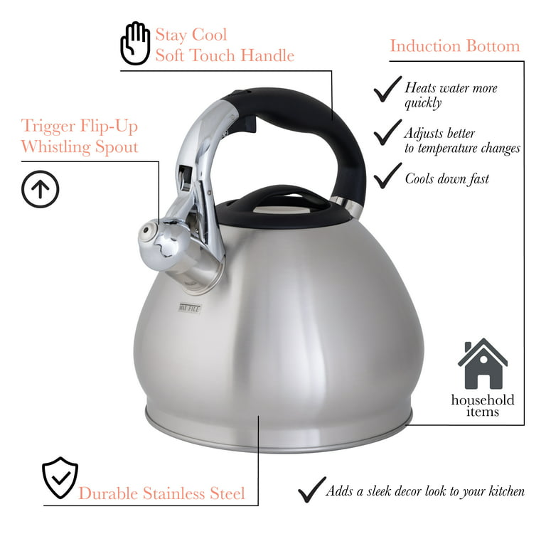 Tea Kettle Whistling Tea Pot with Ergonomic Handle Teapot for  Home Kitchen, Universal Base for Induction,Stovetop, Electric - 3.1 Quart/3  Liter Stovetop Kettle Tea Pot Fast to Boil Water : Home
