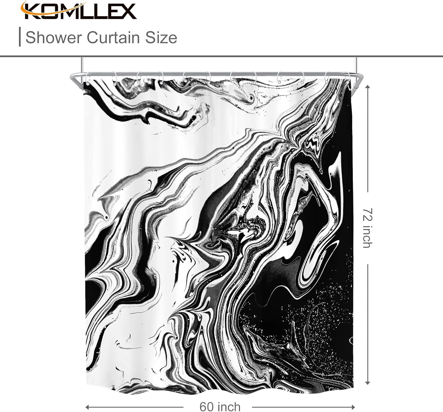 Black White Marble Shower Curtain for Bathroom Decor 72Wx72H Inches Abstract Modern Ombre Ink Texture Aesthetic Minimalist Fluid Liquid Luxury for Men Fabric Waterproof Polyester 12 Pack Hooks