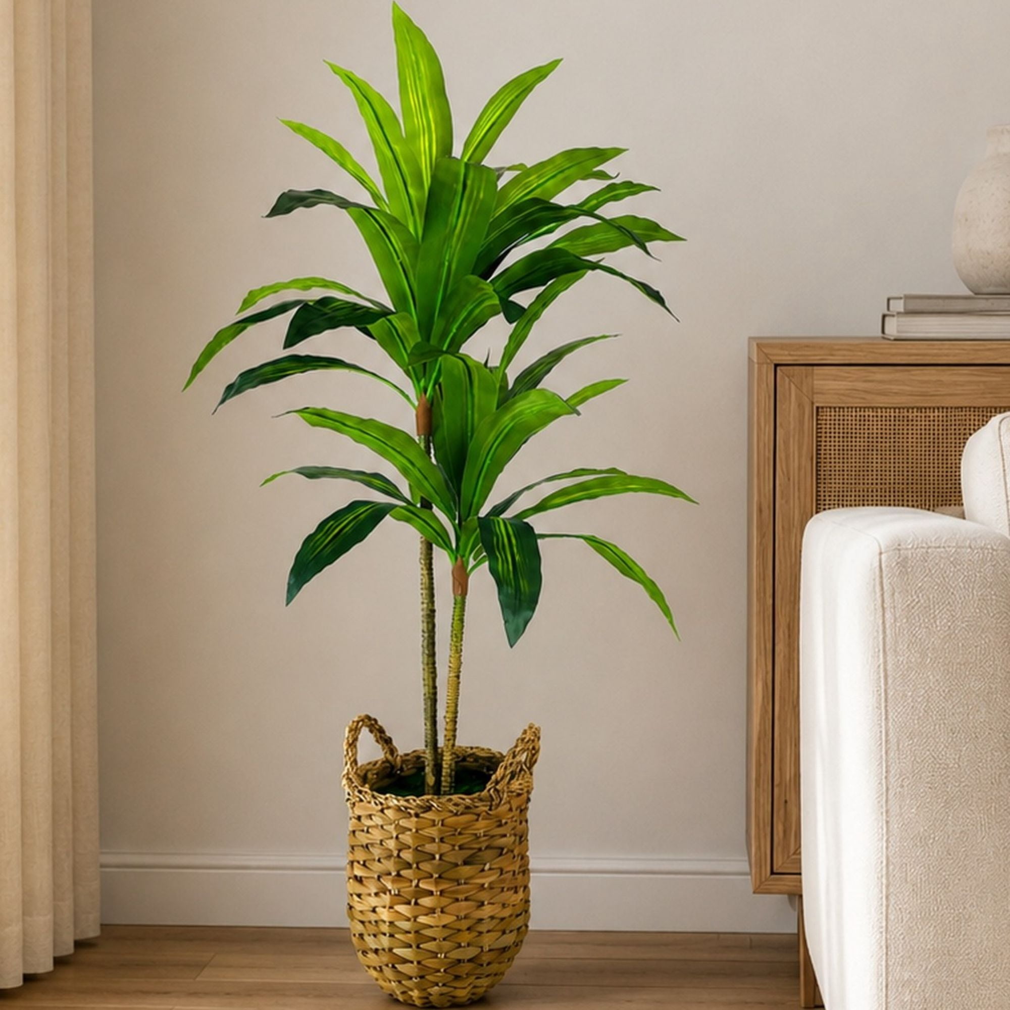 Artificial Plants, 3.3ft Fake Dracaena Tree in Woven Handled Basket by LCG Florals, Faux Designer Fake Plants Indoor Décor, Silk Plants for Home Décor Office Porch Patio Living Room Decor