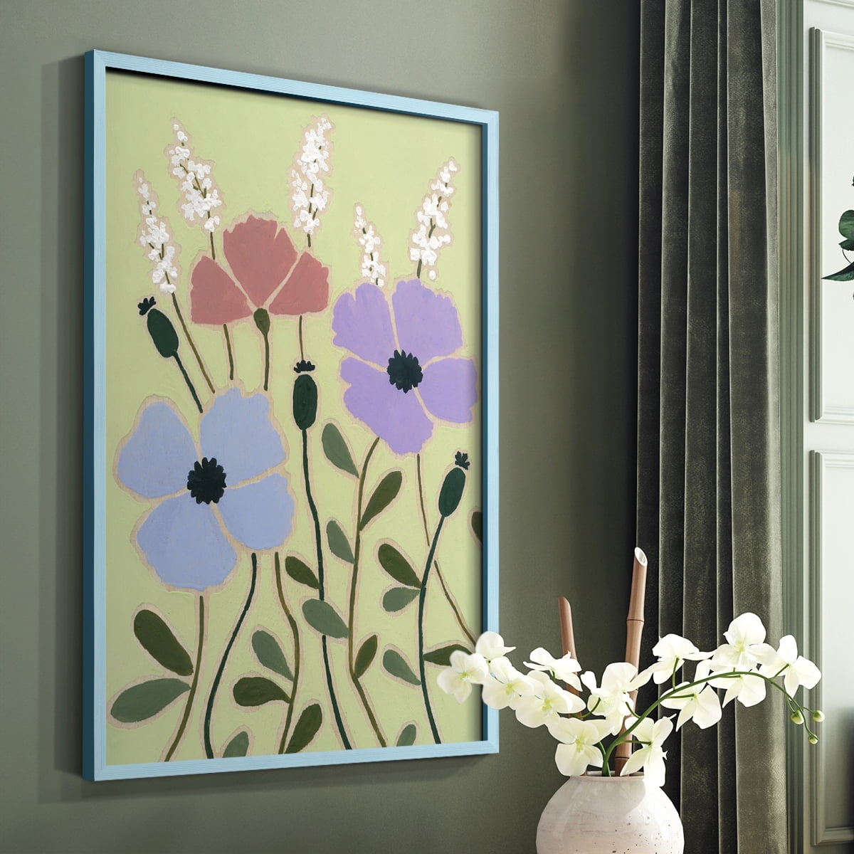 Woodblock Floral III Framed Print - Solid Wood in Single Picture Frame Solid Wood 2 Framed Print