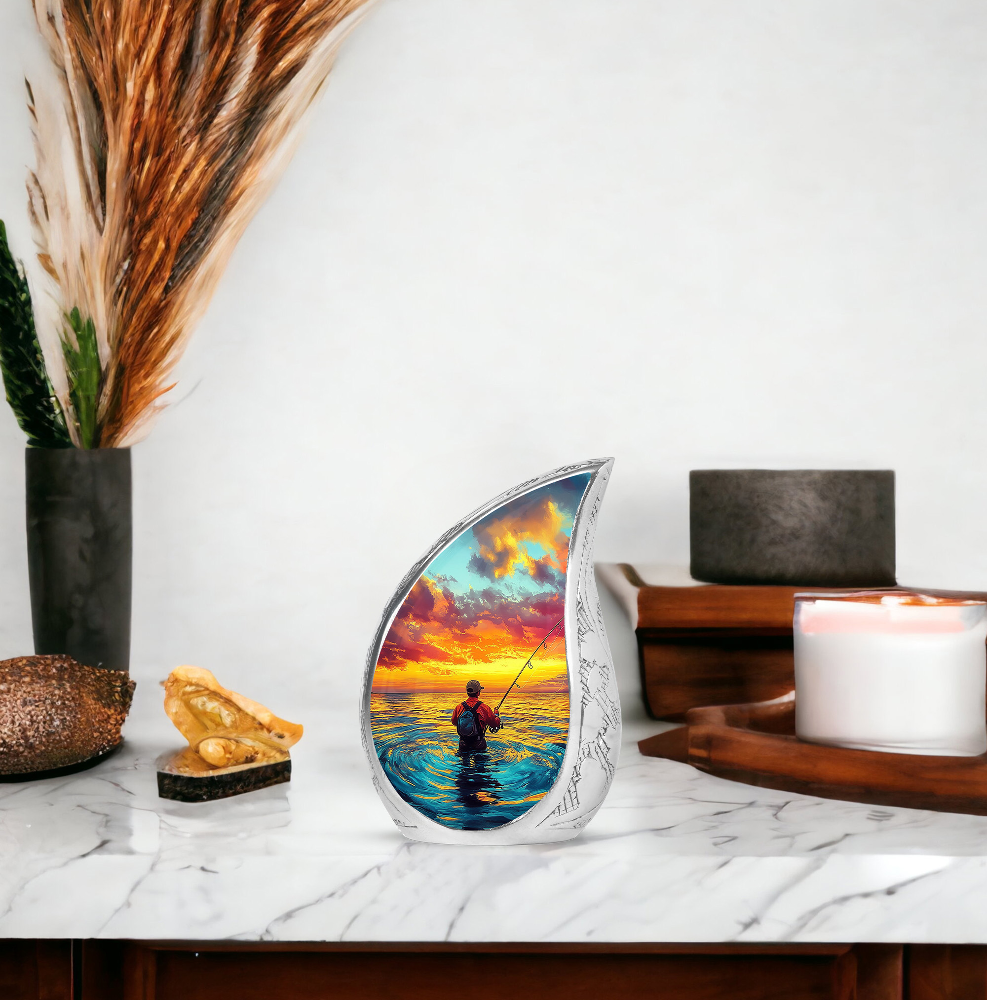 SABURIAL Fishing Urn - Small Funeral Urn - 3 Inch - Pack of 4 - Unique Urns for Human Ashes - Human Remains for Mom & Dad - Decorative Urns for Men & Women