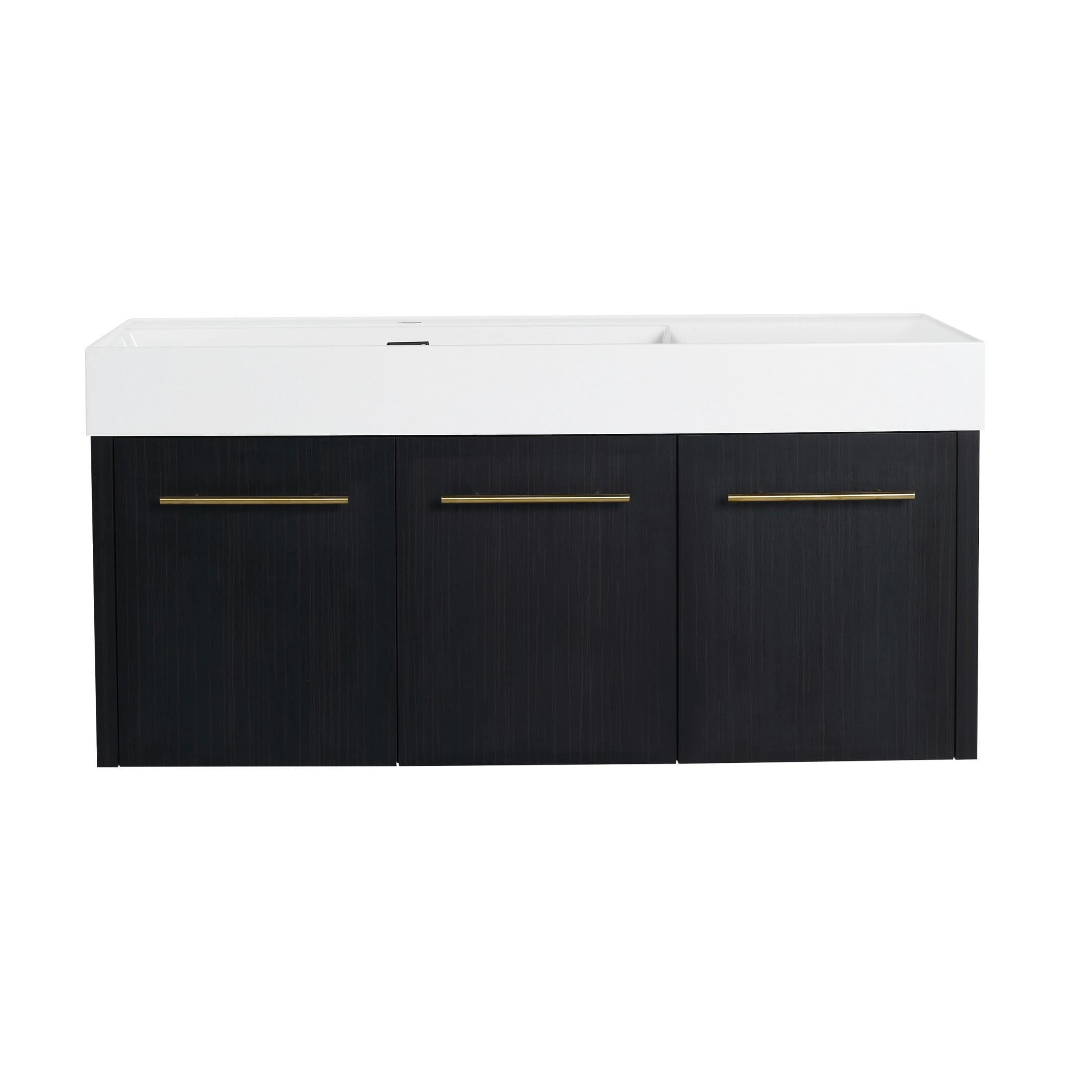 Noble House 48" Floating Wall-Mounted Bathroom Vanity, Thick-Edge Resin Sink, Soft-Close Doors, Black Chestnut