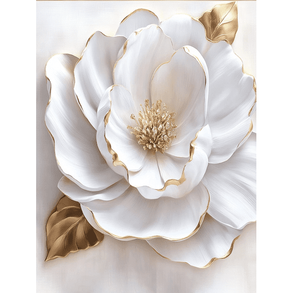 White and Gold Flower Decorative Painting/Canvas Art, Perfect for Living Room, Bedroom, Dining Room, Office, Study Room, Hallway, Gallery and Studio Decoration.