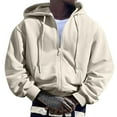 thumbnail image 6 of RUTAYY Men's Solid Color Zip Up Hoodie Full Zipper Loose Fit Daily Long Sleeve Hooded Tops Khaki, 6 of 7
