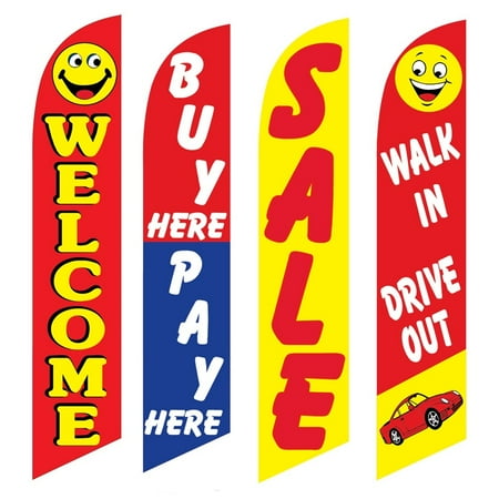 4 Advertising Swooper Flags Welcome Buy Pay Here Sale Walk In Drive Out