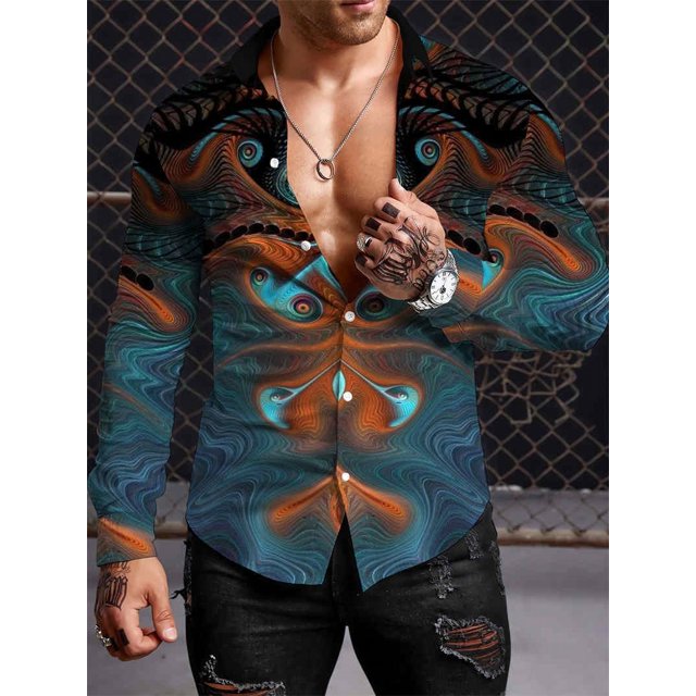 Camisa bohemia Y2K para hombre camisas con estampado 3D a la moda camisa informal de manga larga de gran tamaño ropa ajustada tops