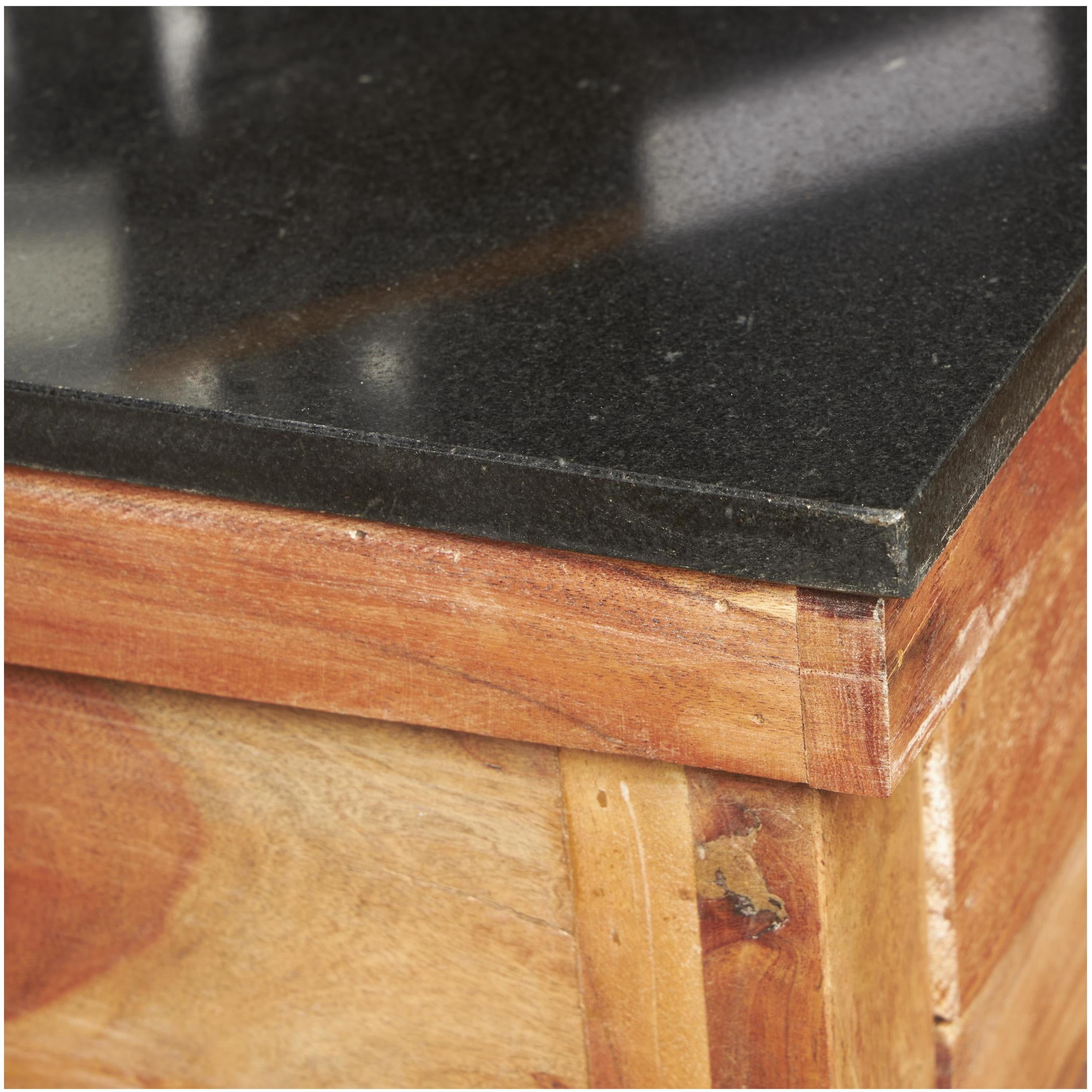 DecMode 46" x 36" Brown Wood Rolling 4 Drawer and 2 Shelf Kitchen Cart with Black Metal Handles and Marble Top, 1-Piece