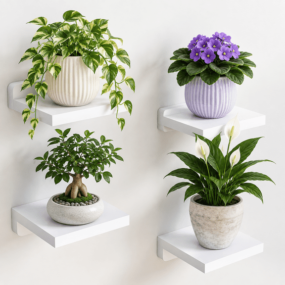 Small Floating Shelves Set of 4 – Mini Wall Shelves with Hidden & Exposed Mounting Options, Wood Shelves for Décor & Storage