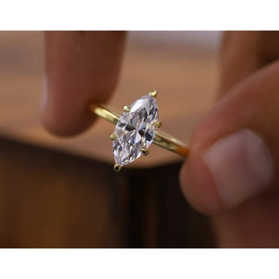 solitaire jewels 2CT Marquise Moissanite Hidden Halo Engagement Ring For Women, 14K Yellow Gold