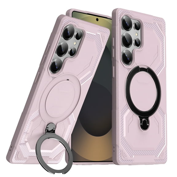 Heavy Duty Phone Case For Samsung Galaxy S24 FE,Built-in Rotatable Magnetic Ring Kickstand,Shockproof Dropproof Tough Rugged Anti-fall Protective Phone Case For Samsung Galaxy S24 FE,Pink