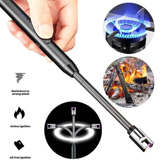 Welan Electric Lighter Windproof Flameless Candle Lighter, Rechargeable Long Lighters for Grill BBQ Camping (Black)