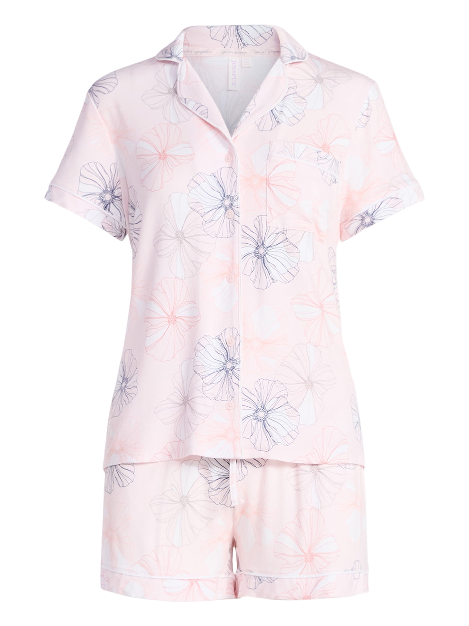 Joyspun Women’s Sleep Modal Short Sleeve Notch Top and Shorts Pajama Set, Size XS-XL, 2X-3X