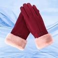 thumbnail image 2 of Guantes de mujer, mitones de moda de invierno, guantes cálidos de dedos completos para deportes al aire libre rojo, 2 of 9