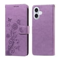 thumbnail image 2 of For iPhone 17 Embossed Butterfly Flowers With Card Slots And A Cash Compartment Shockproof Kickstand Flip Leather Phone Case,Purple,For iPhone 17, 2 of 7