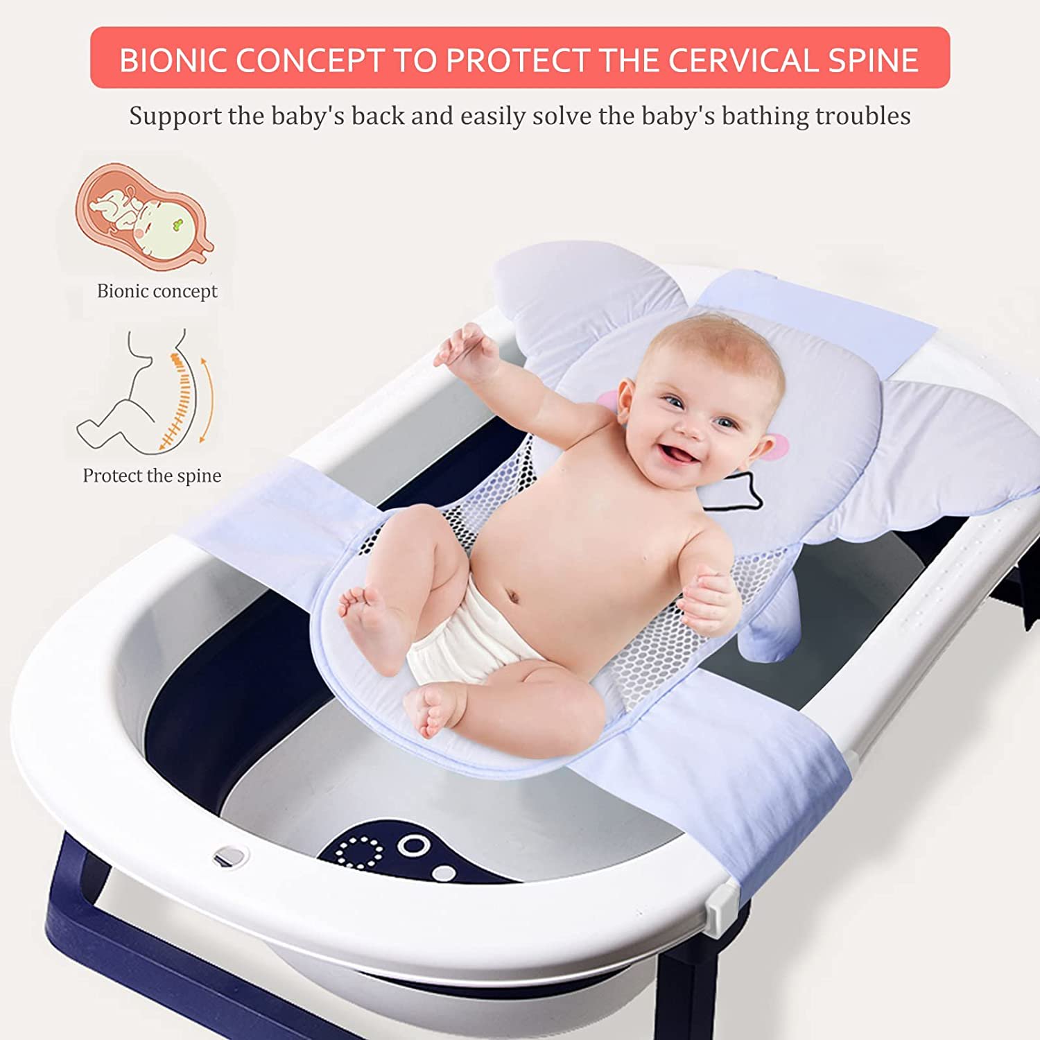 Tesnn Filet De Soutien Pour Siege De Bain Pour Bebe Sechage Rapide Reglable Confortable Antiderapant Filet De Douche Pour Baignoire Pour Bebe Avec Coins De Soutien De Securite Elephant Bleu Walmart