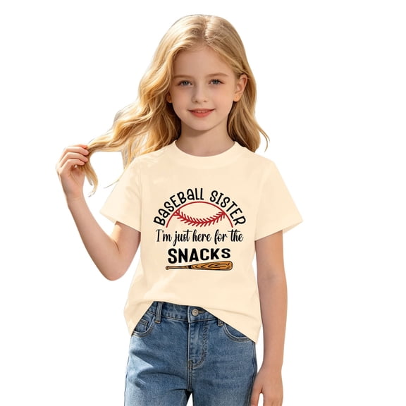 Byoo Toddler Girls Baseball Sister Graphic T-Shirt Short Sleeve Crew Neck Casual Kids T Shirt,Beige