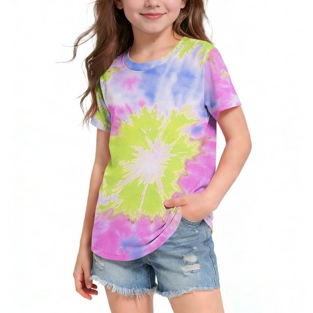 Blusas y camisas de manga corta con cuello redondo Camiseta estampada de manga corta para niños Cuello redondo Media manga Casual Versátil Top de poliéster para niñas