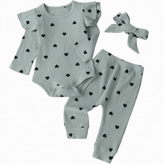 UAYOTSE Baby Girl Clothes Outfits Romper Pants Cute Bow Headband Hat Sets for Baby Girls,Sizes 9-12 Months