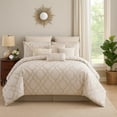 thumbnail image 7 of Benjara 9pc Queen Size Comforter Set with Quatrefoil Prints- White Polyester, 7 of 7