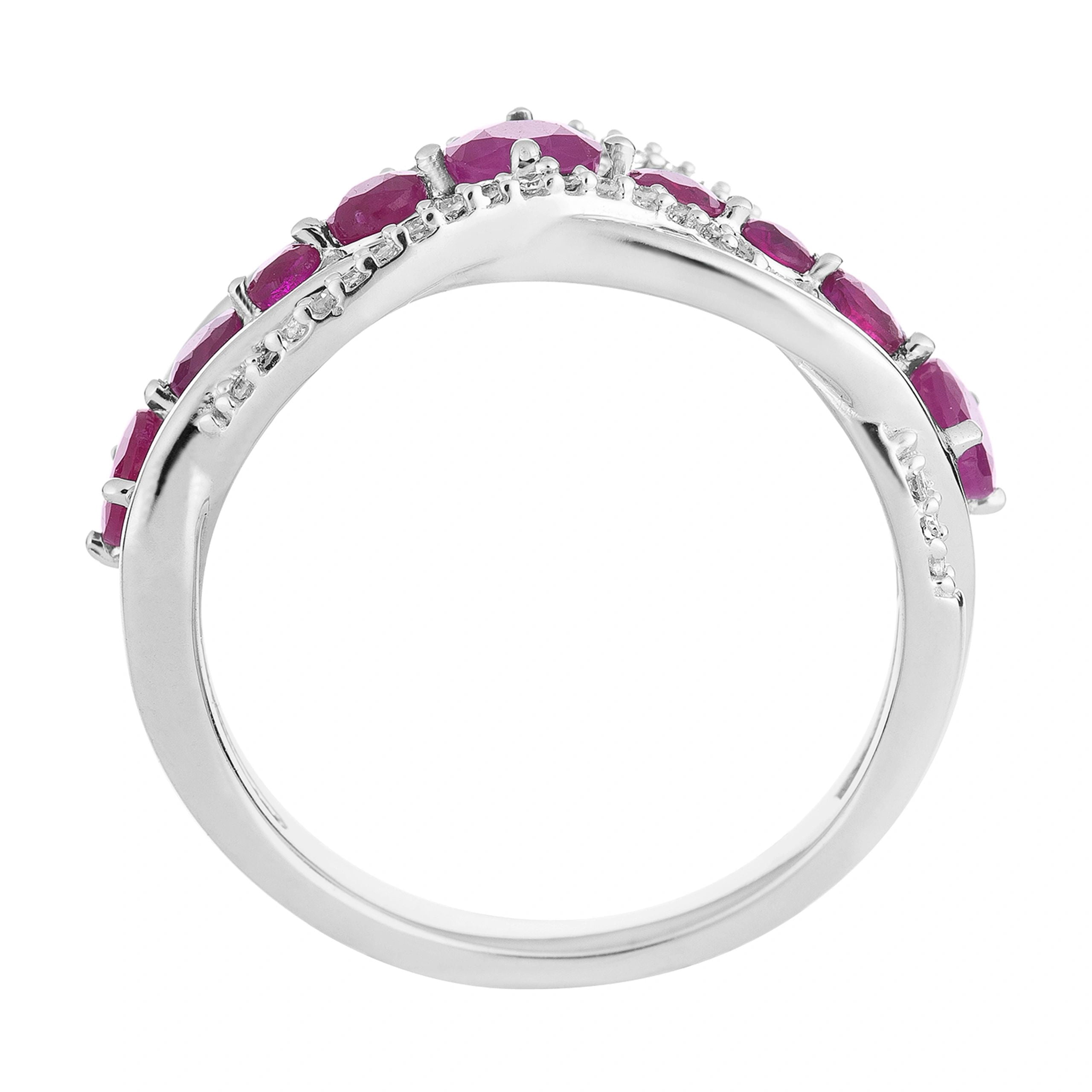 10k White Gold Ruby & 1/6 Carat T.W. Diamond Wave Ring