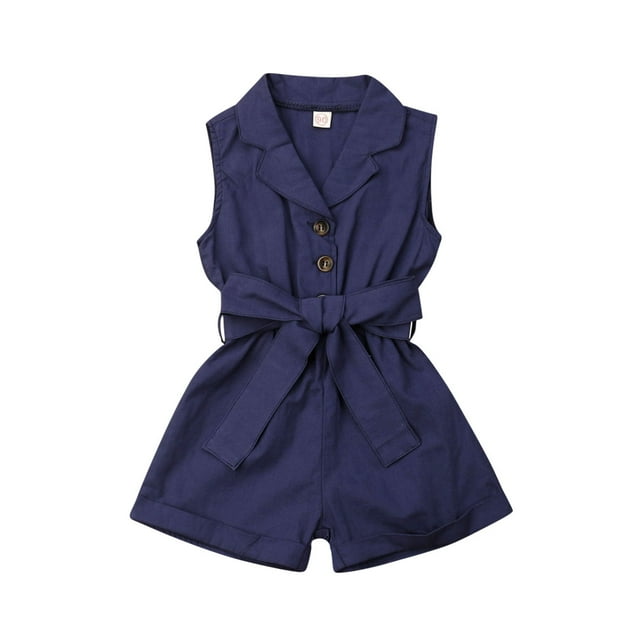 SUNSIOM Baby Girl Sleeveless Romper Button Shorts with Belt Jumpsuit