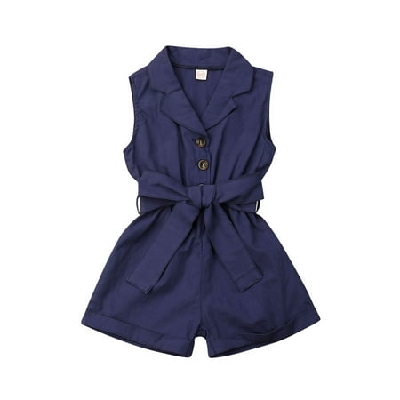 

Gueuusu Baby Girl Sleeveless Romper Button Shorts with Belt Jumpsuit