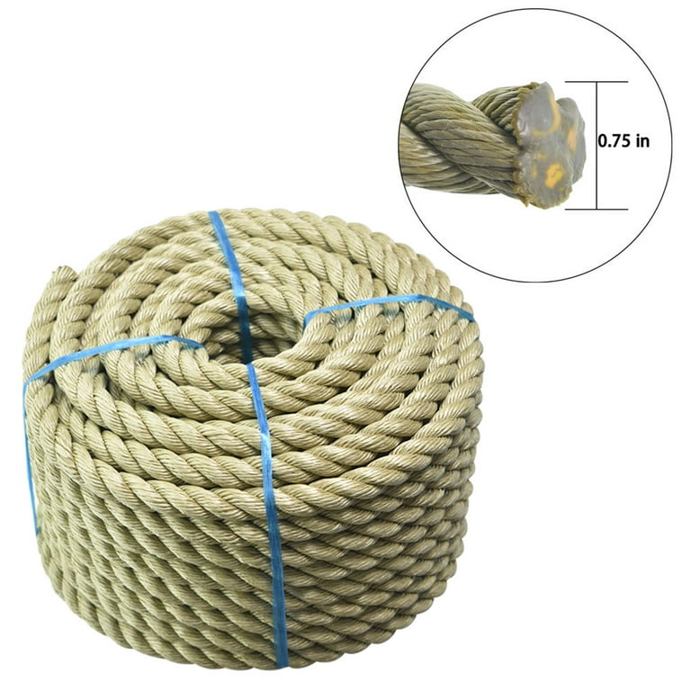 Lablt Twisted 3 Strand Polypropylene Synthetic Rope Multipurpose Artificial Manila Rope 3/4 inch x 100 Feet, Beige