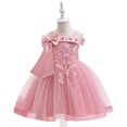 thumbnail image 2 of Girls Dresses Elegant Flower Embroidered Tulle Dress with Bow Off Shoulder Birthday Party Princess Gown, 2 of 5