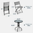 thumbnail image 2 of YYEAN  3-Piece Patio Bistro Dining Furniture Set w/Textured Glass Tabletop, 2 Steel Folding Chairs, Polyester Fabric -Grey, 2 of 11