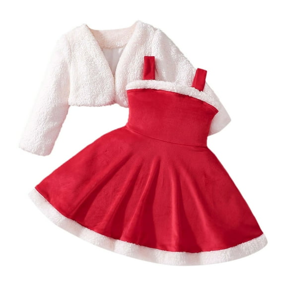 Girls Christmas Outfit,Christmas Velvet Toddler Girls Dress And Jacket Winter Holiday Party Outfit Festive Two Piece Children Ensemble,Baby Girl Outfits,Red,6-7 Years