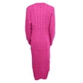 thumbnail image 4 of hirigin Women Long Sleeve Knitted Dress, Crochet Pattern Solid Color Ribbed Round Collar Casual Long Club Party One-Piece, 4 of 5