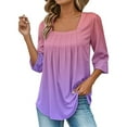 thumbnail image 5 of office Blouses for Women for Work, Yigetop A Vintage Solid Color T Shirt with A Square Neck for Ladies A Casual Pleated Loose and Flowing Three Quarter Sleeve Top Women Long Sleeve Blouse Purple M, 5 of 7