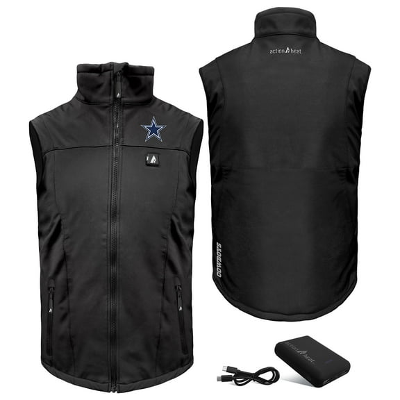 Men's ActionHeat Black Dallas Cowboys 5V Softshell Battery Heated Full-Zip Vest