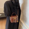 thumbnail image 5 of husxh Retro Leather Bucket Bag for Women Zipper Closure Shoulder Purses (Brown), 5 of 9