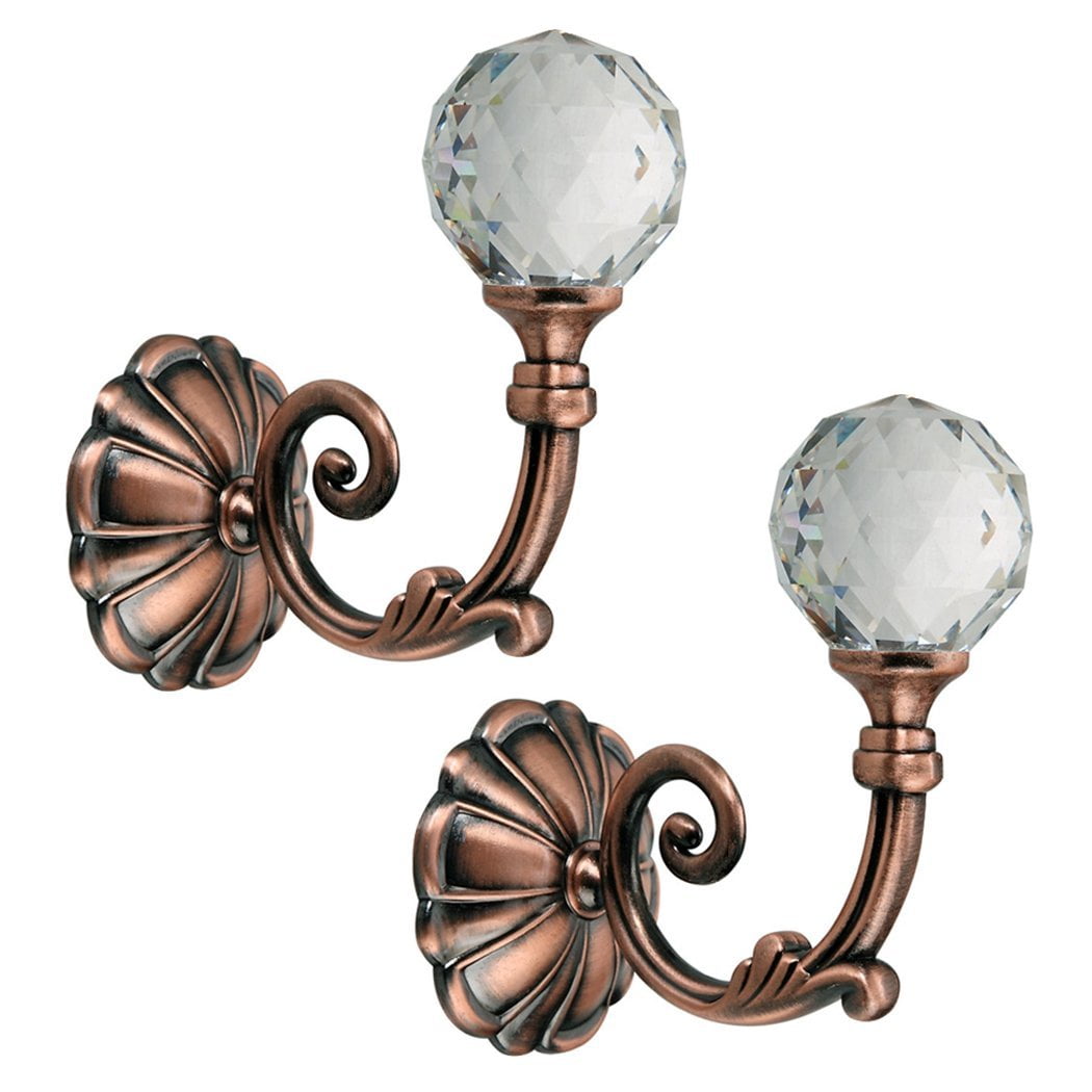 1 Pair of Phoenix Glass Crystal Curtain Holdback Hooks Wall Window Drapery Tie Back Hooks Metal