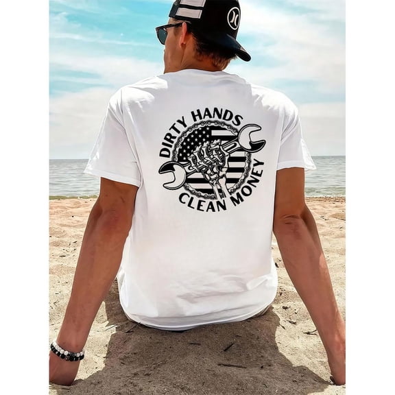 Fashion Graphic Tee,Tops Has"Dirty Hands Clean Money"Letter Print,Casual Round Neck Regular Fit T-shirts, Size(S-5XL)