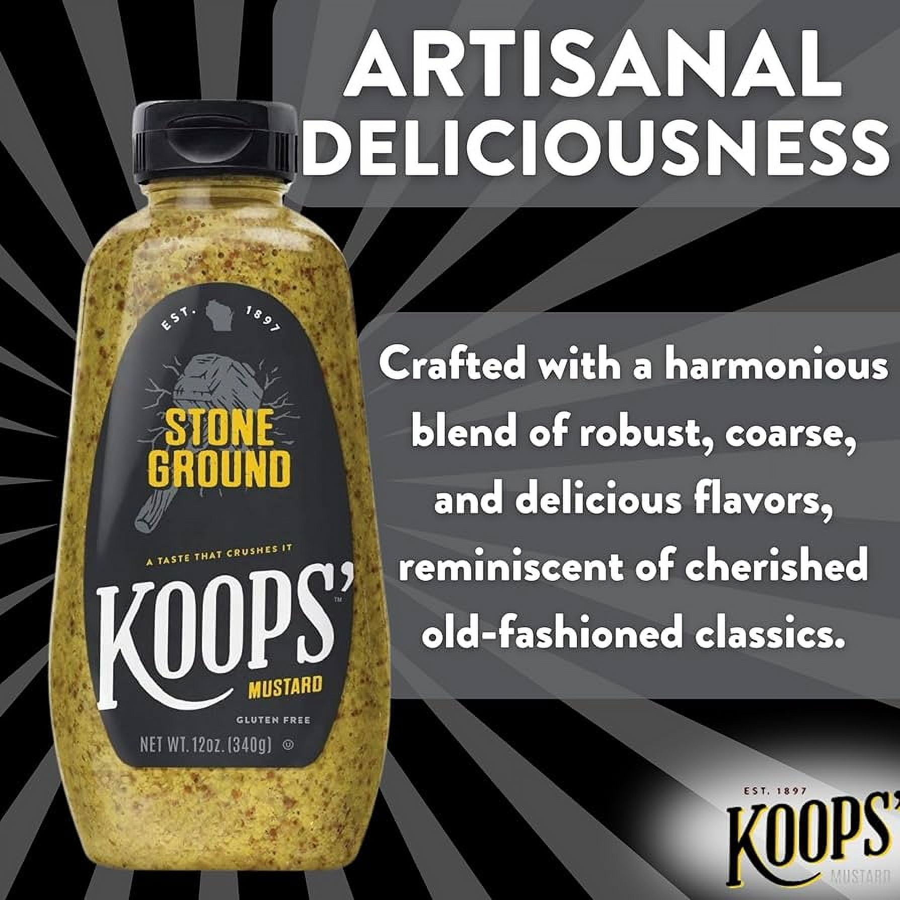 (5 pack) Koops' Mustard,  Stone Ground Mustard, 12 oz