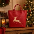 thumbnail image 6 of Christmas Reindeer Tote Bag for Women, Red Holiday Handbag with Gold Deer and Star Print, Large Festive Everyday Carry Bag, Spacious Canvas Shopping Tote with Double Handles, 6 of 6