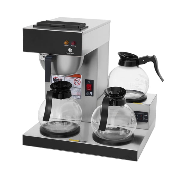 Cafetera comercial SYBO de 12 tazas con 3 calentadores y 3 jarras de vidrio