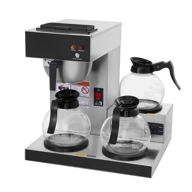 Cafetera comercial SYBO de 12 tazas con 3 calentadores y 3 jarras de vidrio