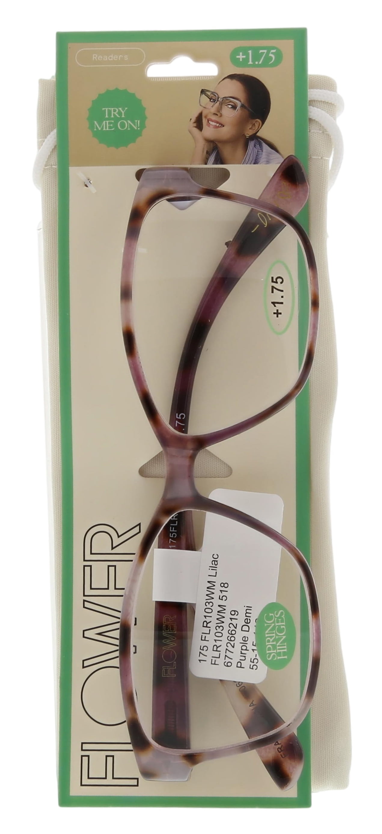 (2 pack) FLOWER Womens Reading Glasses - FLR103 Lilac +1.75