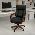 thumbnail image 2 of Flash Furniture High Back Black LeatherSoft Executive Ergonomic Office Chair with Synchro-Tilt Mechanism, Mahogany Wood Base and Arms, 2 of 12