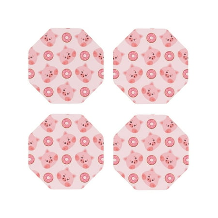 

Tideii Pigs Head And Donuts for Leather Coasters 4 Pieces Anti-fouling and Anti-scalding Decorative Coasters Suitable for Restaurants Kitchens Coffee Shops-Octagon