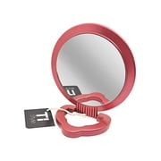 Double Sided Pedestal Mirror Stand - Vanity Round Mirror with 1x and 5x Magnification - Adjustable Handle and Portable Free-Standing Mirror for Travel, Shaving, Bathroom, Tabletop, Makeup (Red)