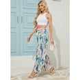 thumbnail image 2 of Women Casual Floral Wide Leg Pants With Pockets Lady High Waist Adjustable Flowy Tie Knot Loose Trousers Business Work Casual Long Pants, 2 of 8