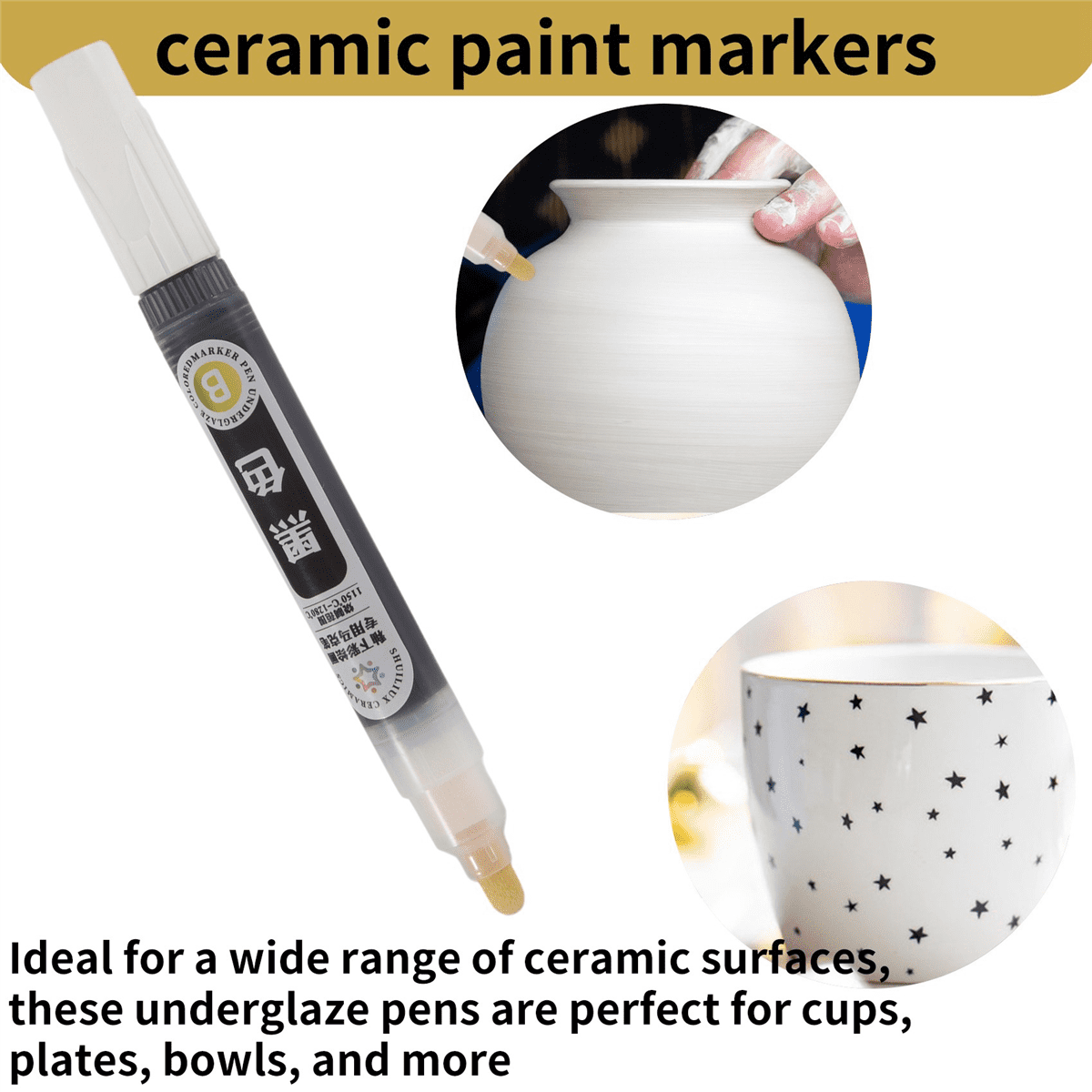 4 Pcs Underglaze Pen Underglaze for Ceramics Ceramic Writing Pen Underglaze Permanent Porcelain Colored Pen (Black)