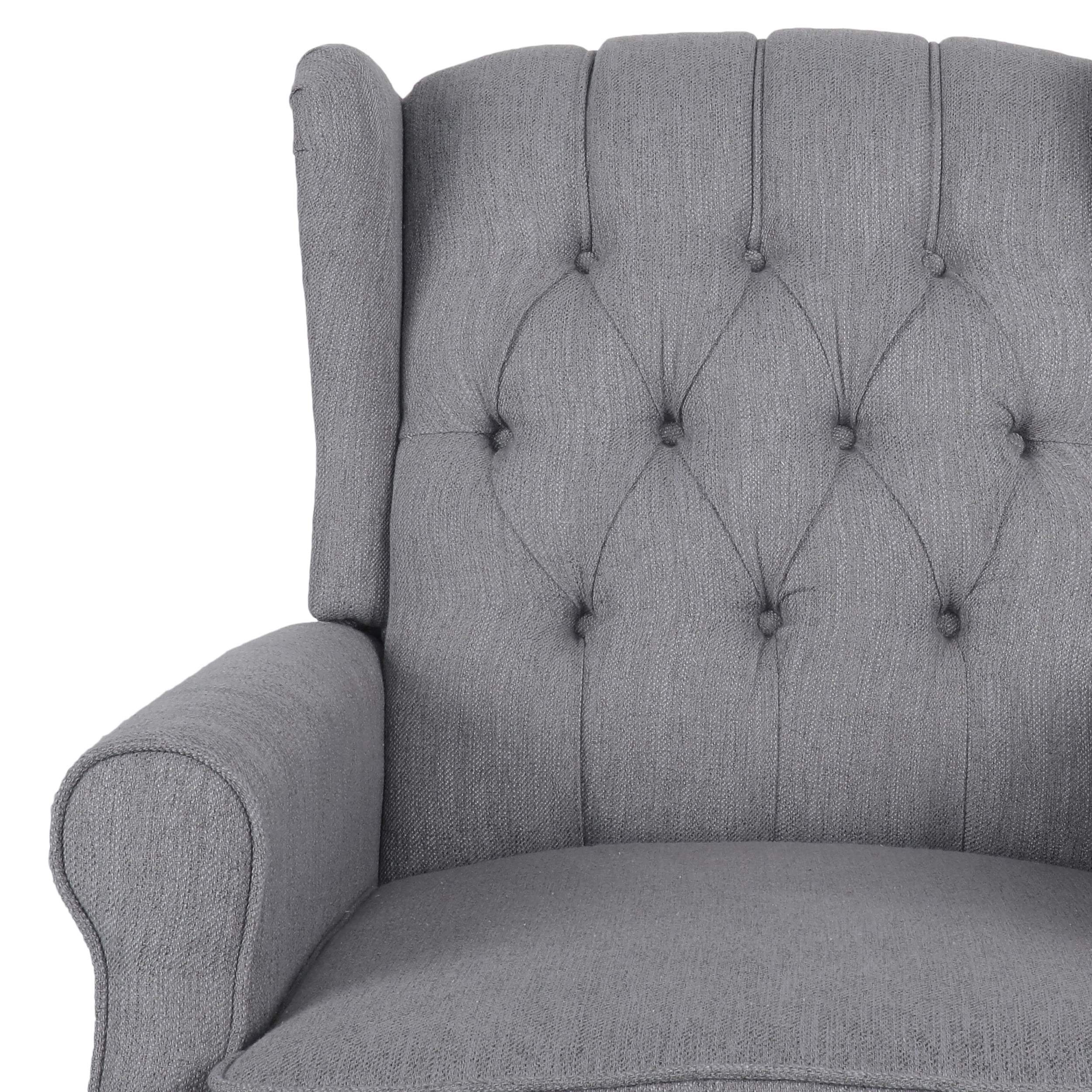 Noble House Dowd Fabric Tufted Wingback Rocking Chair, Gray and Dark Brown