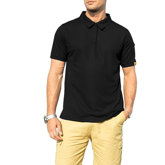 Puztloy Golf Polo Shirts Short Sleeve Collared Classic Polo for Casual Moisture Wicking Dry Fit Black Polo Shirt for Men