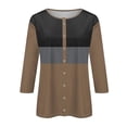 thumbnail image 4 of Jinhomg 3/4 Sleeve Button Down Shirt for Women Trendy Color Block Crew Neck Tees Casual Loose Holiday Wear 90% off Clearance Sale Brown XL, 4 of 6