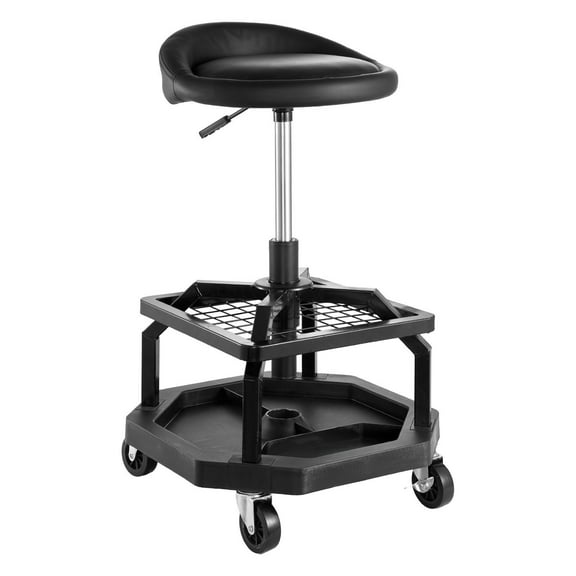 Rolling Shop Stool with Adjustable Height, 300 lbs Capacity & Casters for Garage Workshop, Heavy Duty Mechanic Seat